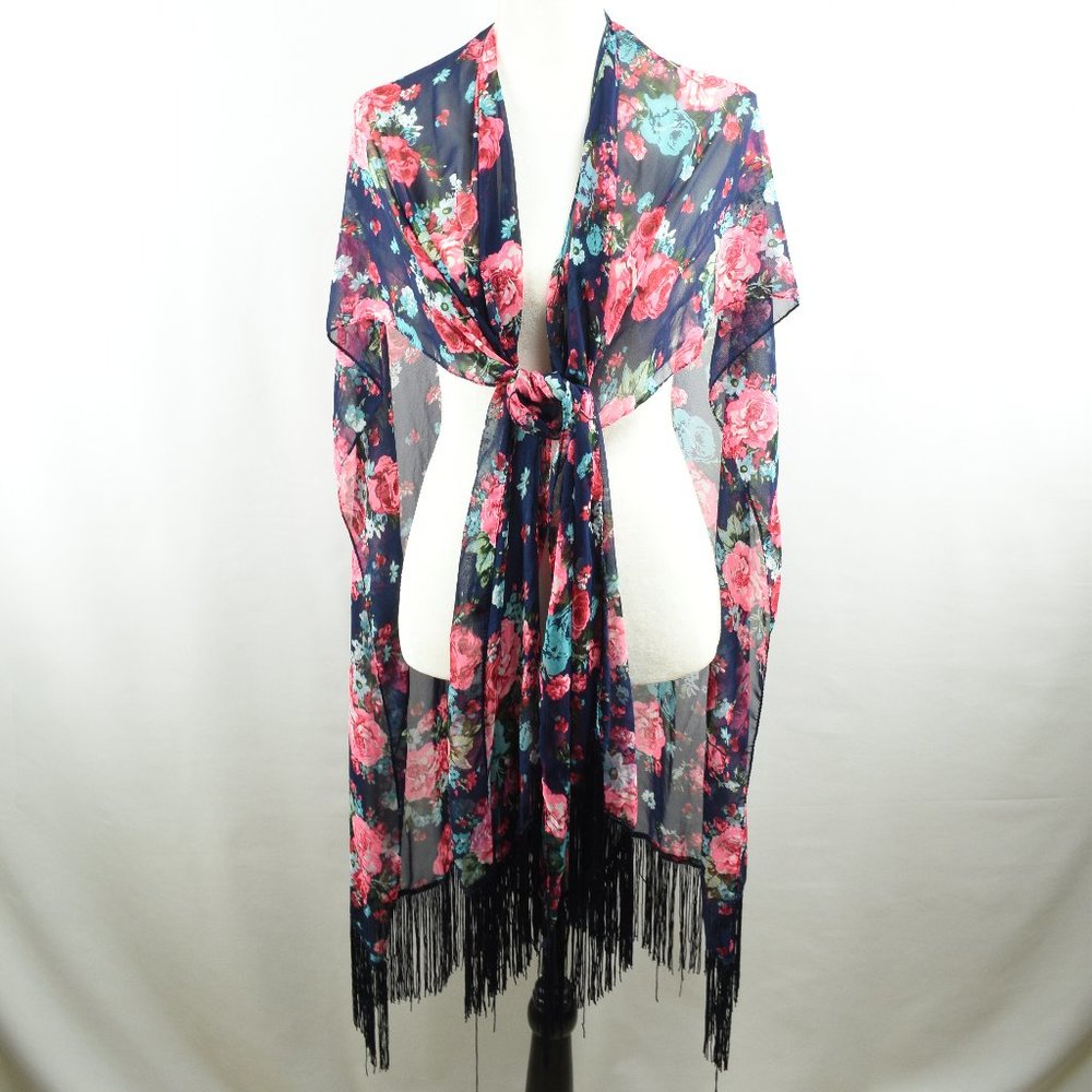 Torrid Floral Print Wrap Blue Floral Shawl OneSize
